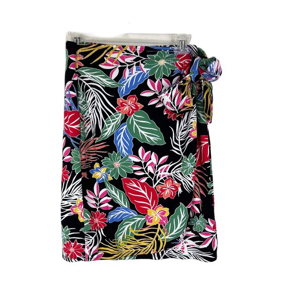 Cynthia Rowley Skirt Women Small Black Multicolor Wrap A-Line Stretch Tropical - Picture 1 of 10